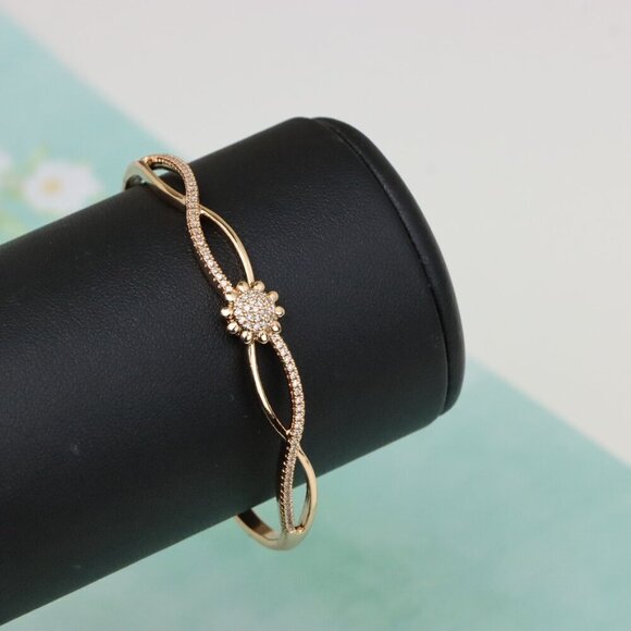 Elegant Rose Gold Bangle with Floral CZ Detailing, XPBL0502 - Picture 9 of 12